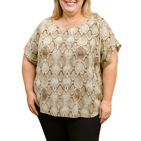 Apt. 9 Womens Snake Print Loose-Fit Blouse Size XL Lightweight Short Sleeve Top - Picture 1 of 7